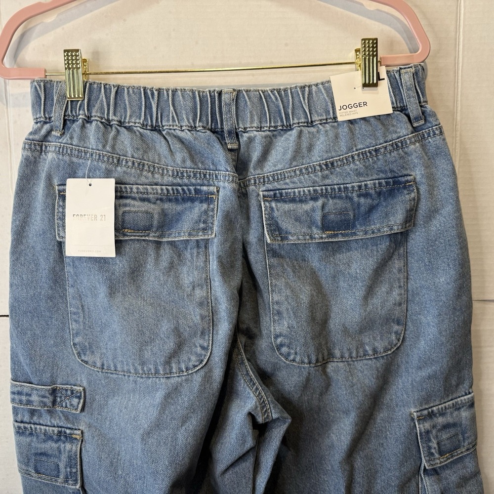 Forever 21 Women's XL NWT Denim Cargo Jogger Pants Y2K Streetwear Utility - Picture 12 of 14